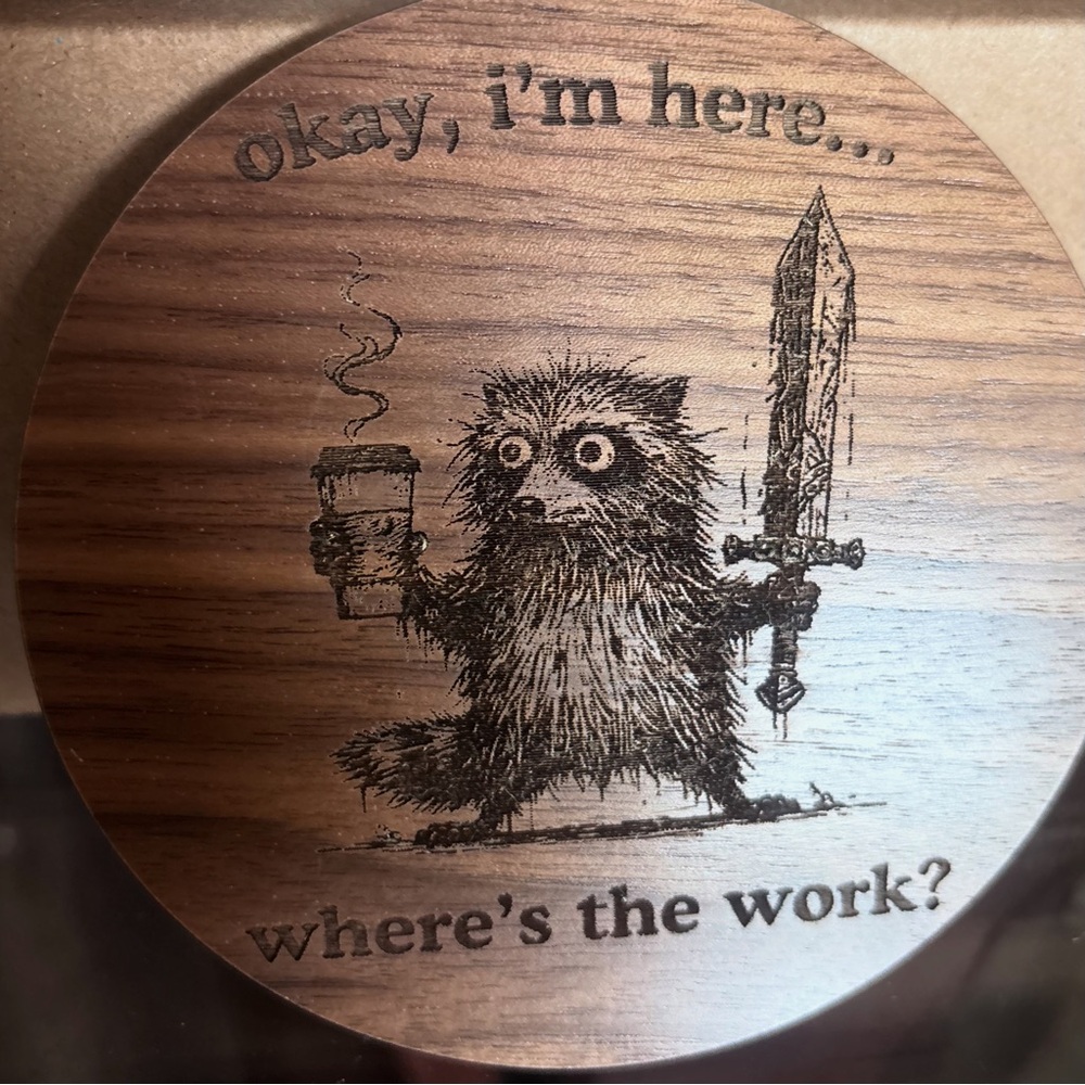 Wooden Coaster with Raccoon Design